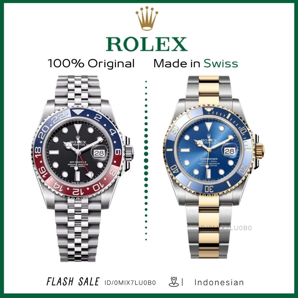 [100% Asli] Jam tangan pria Rolex original 100% otomatis Gmt Master II 2 Automatic 18CT Teflon mater