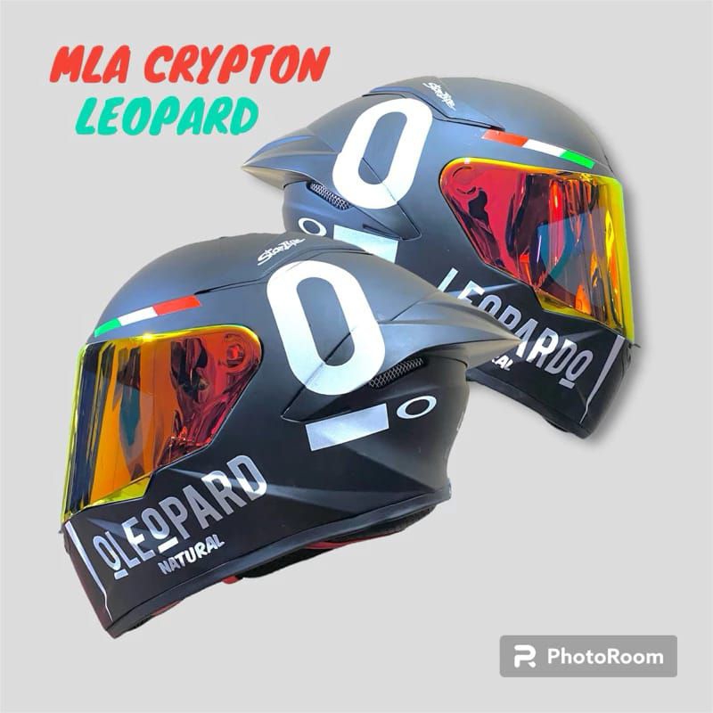 Helm full face MLA CRYPTON TTC Black Doff Paket Ganteng Leopard