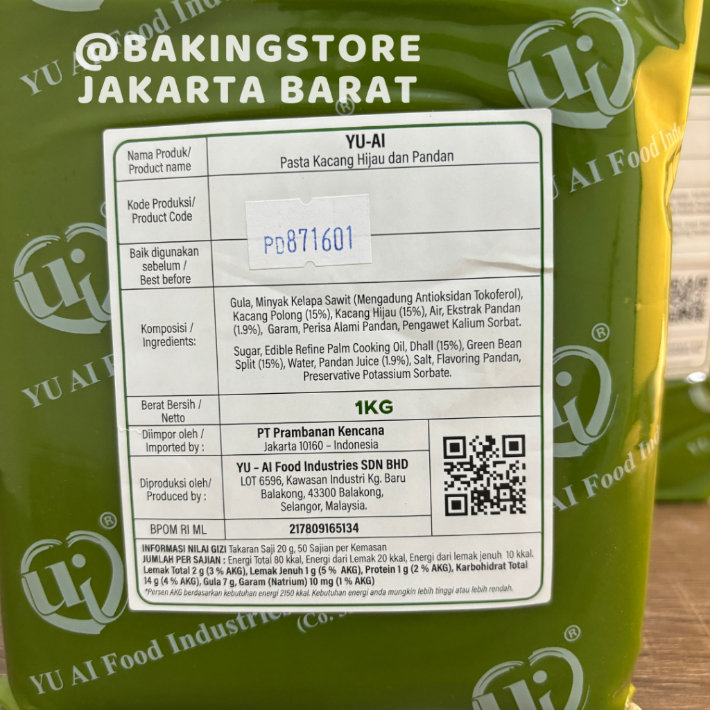 

GFD Yu Ai Pandan Mung Bean Paste Pasta Pandan Kacang Hijau 1 Kg