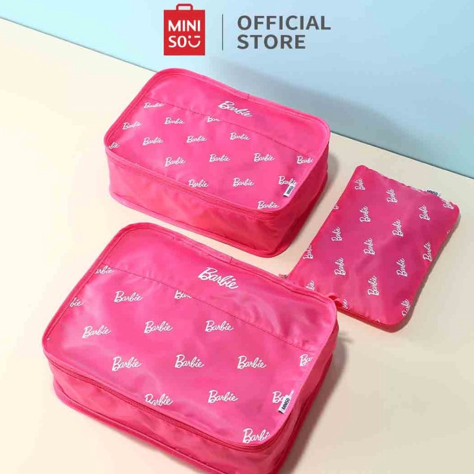 Recomended Miniso X Barbie Series 3PCS Zipper Storage Bag Travel Clothing Storage Bag Pouch Serbagun