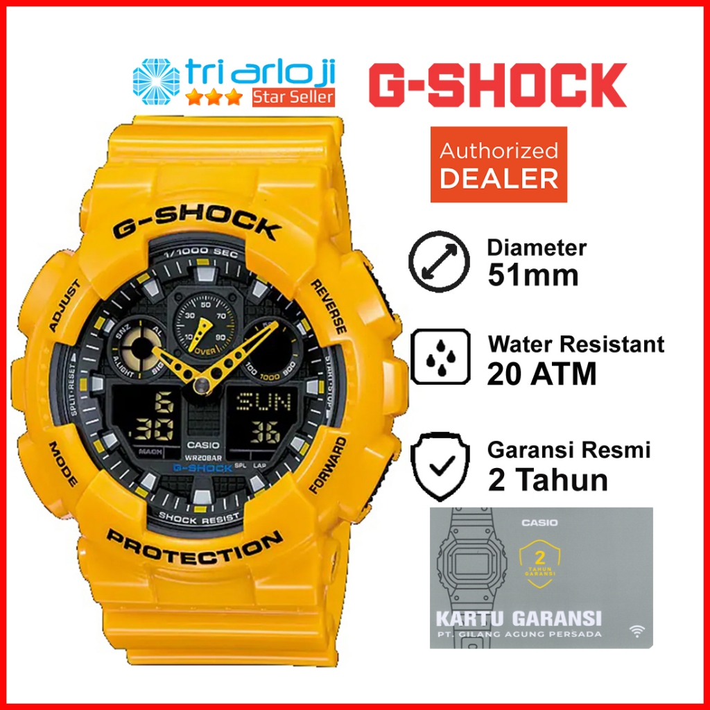Casio G-Shock GA-100A-9ADR Jam Tangan Pria GSHOCK GA100 GA-100A-9A GA-100 GA100 Kuning Original