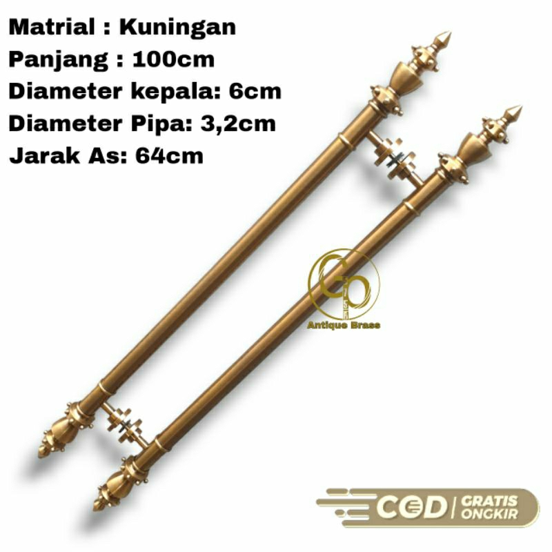 Gagang Pintu Rumah Handle Pintu Kuningan Motif Mahkota Panjang 100cm