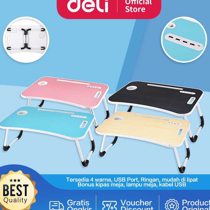Vusign Folding Table  Meja Belajar Laptop Lipat WarnaWarni Dengan USB Port Kipas Lampu dan Kabel USB