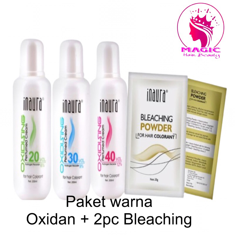 INAURA PAKET BLEACHING SASET & OXIDANT 200ML PAKET WARNA COLORING