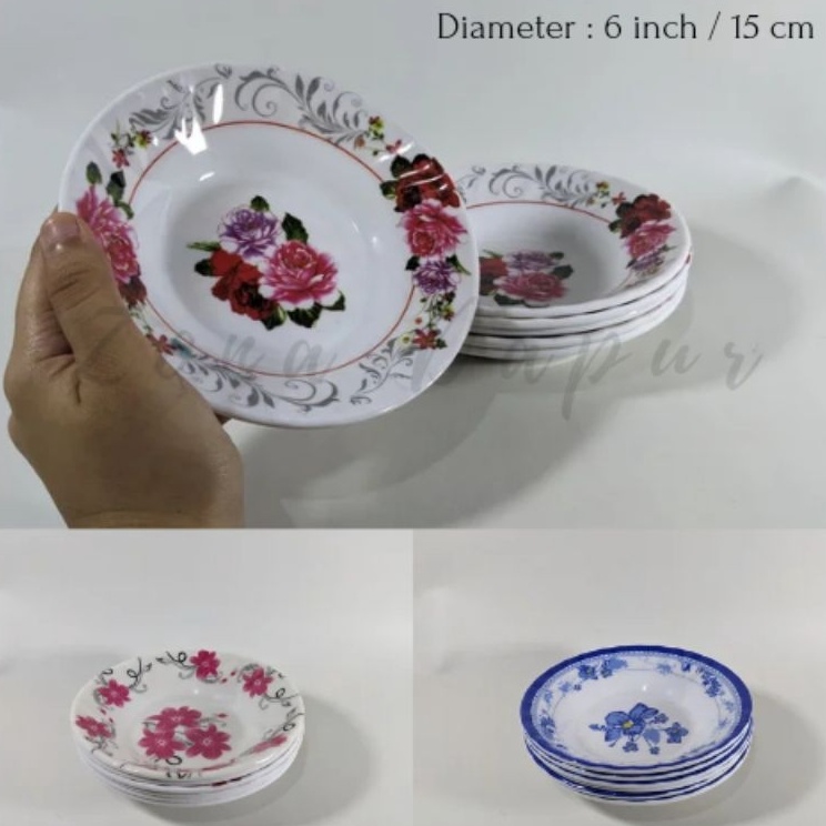 6 pcs  1 lusin  Piring Tatakan Gelas Melamine Motif Bunga 6 inch  15 cm Tatakan Gelas Melamin Piring