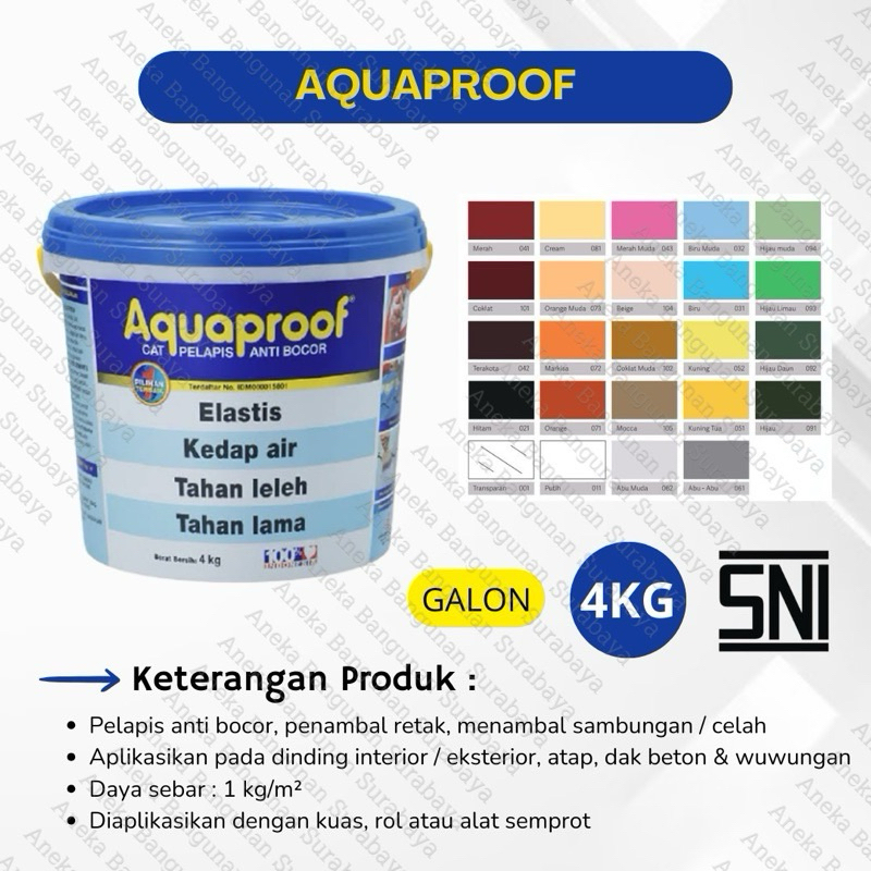 AQUAPROOF galon 4kg WARNA cat pelapis waterproof anti bocor interior exterior 4kg
