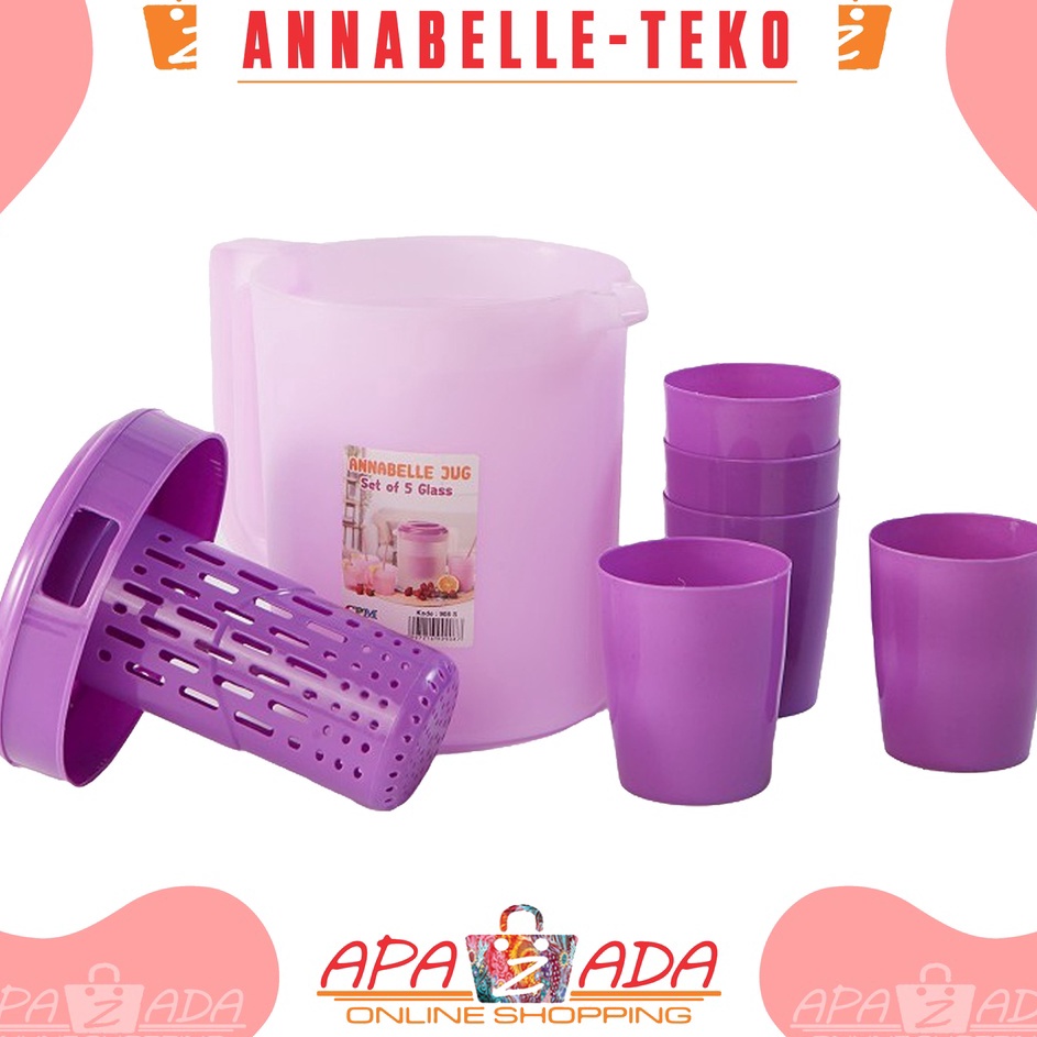 Mewah Apazada  Annabelle Jug Infused Teko Set Plus 5 Glass  Wadah Penyimpanan Air Minum Set Dengan 5