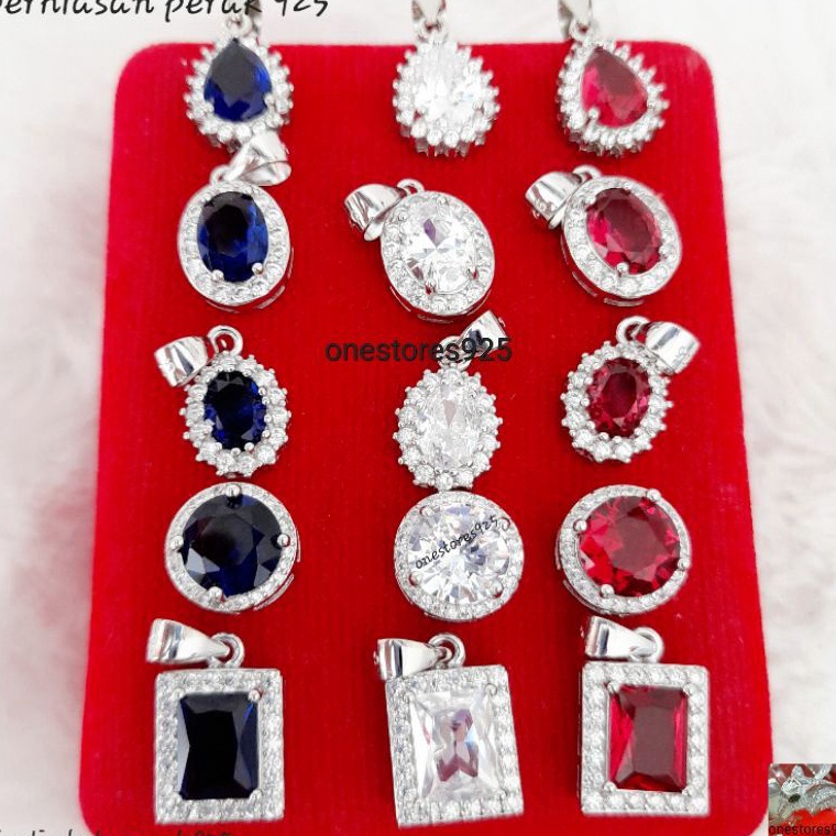 ART D1T liontin batu perak 925 silver asli lapis emas putih merah putih biru