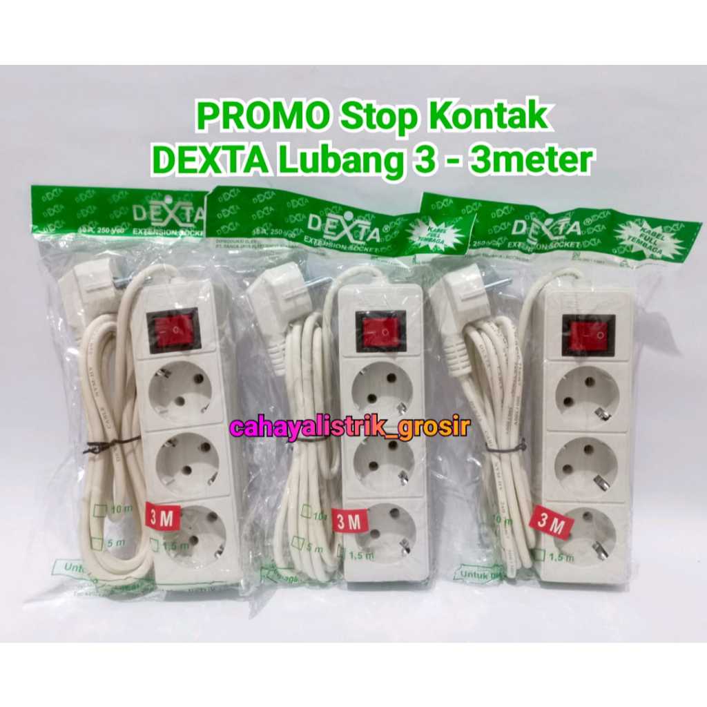 DEXTA Hijau Terminal Stop Kontak+Kabel Dexta Arde Hijau Lubang 3 - 3meter Kabel Full Temabaga SNI
