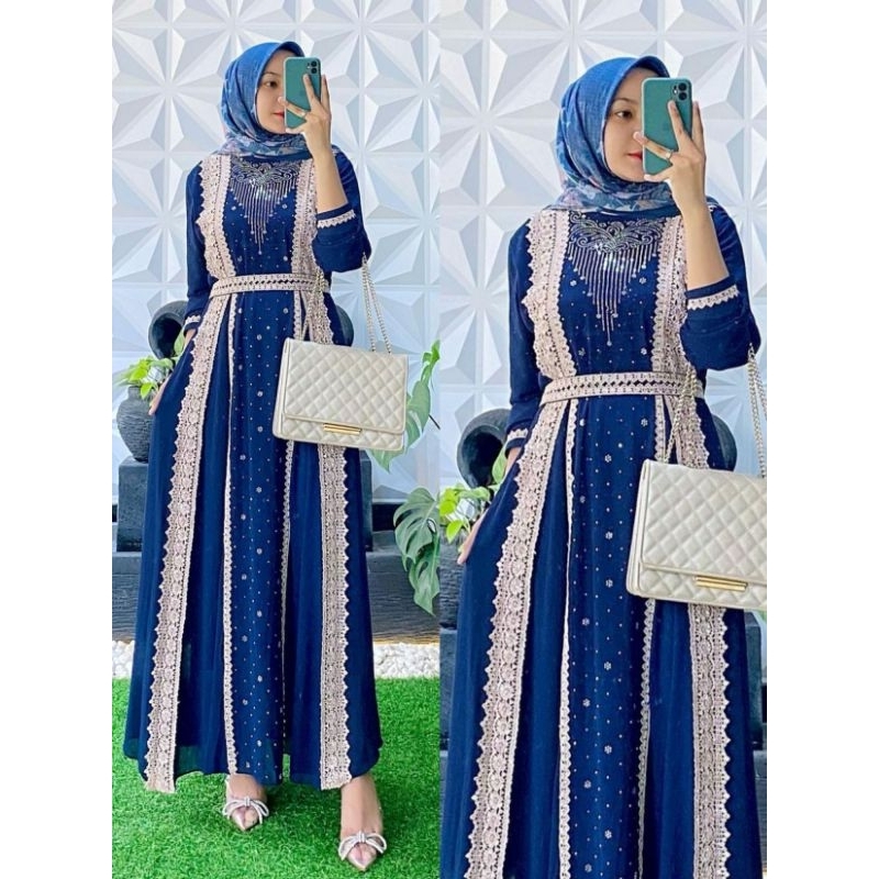 Zifa Fashion || Cod || Qanita Dress Abaya || Arabian Gamis Terbaru || Gamis Cruty Payet Swarovski Or