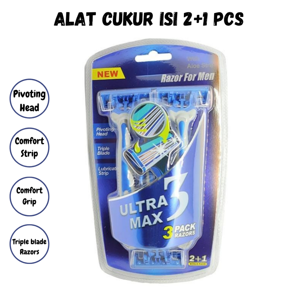 Cukur Kumis dan Jenggot 3 Mata Pisau / Alat Cukur Isi 3 Pcs Alat Pencukur Jenggot Pisau Cukur Kumis 