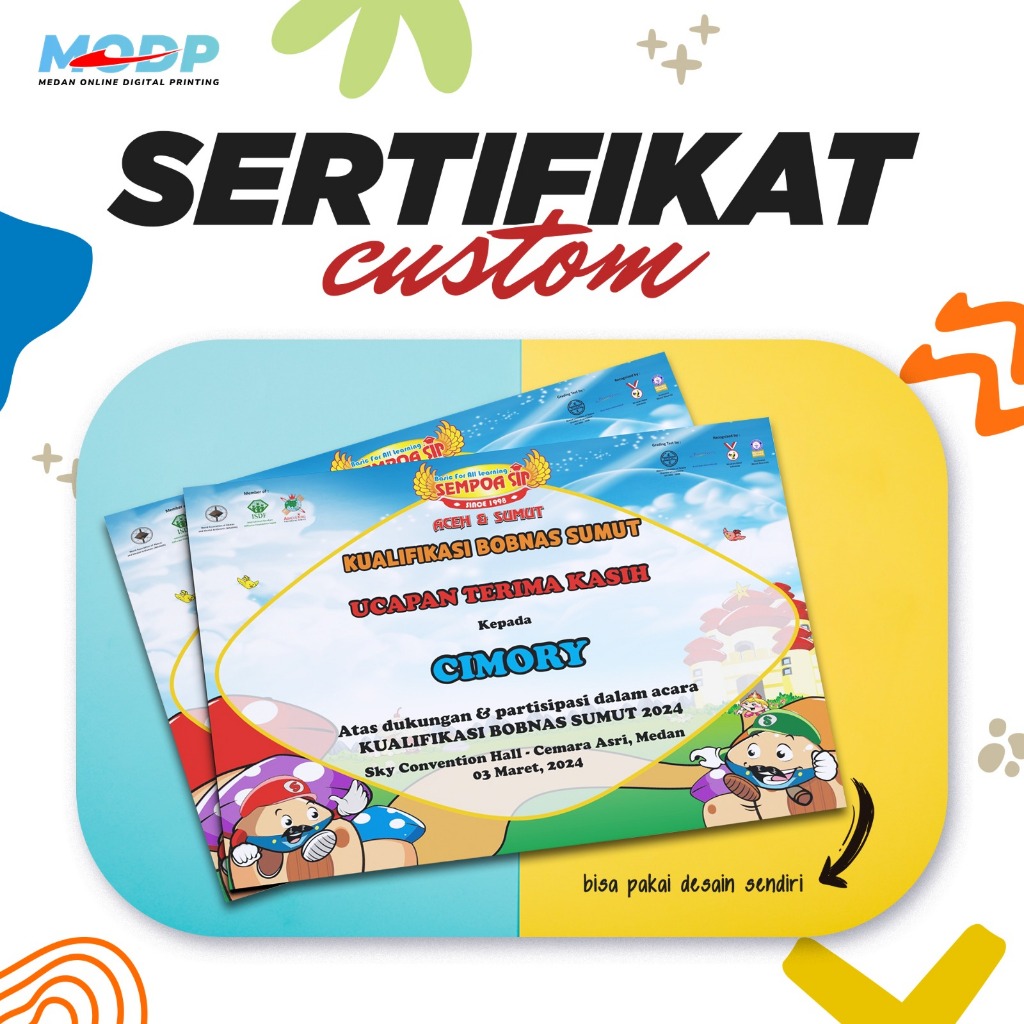 

Cetak Sertifikat Piagam Lomba Penghargaan - Custom Ukuran A4 - Print Sertifikat