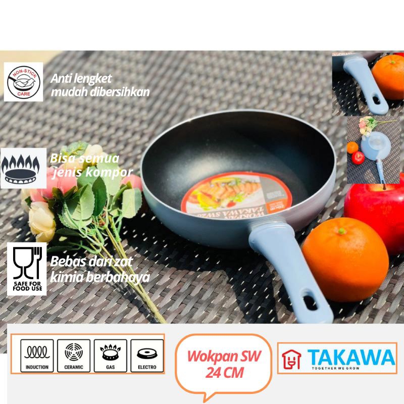 Wok Pan Takawa SW 24 Anti Lengket/ Wok Pan Anti Lengket Serbaguna/Panci Wokpan Teflon Anti Lengket