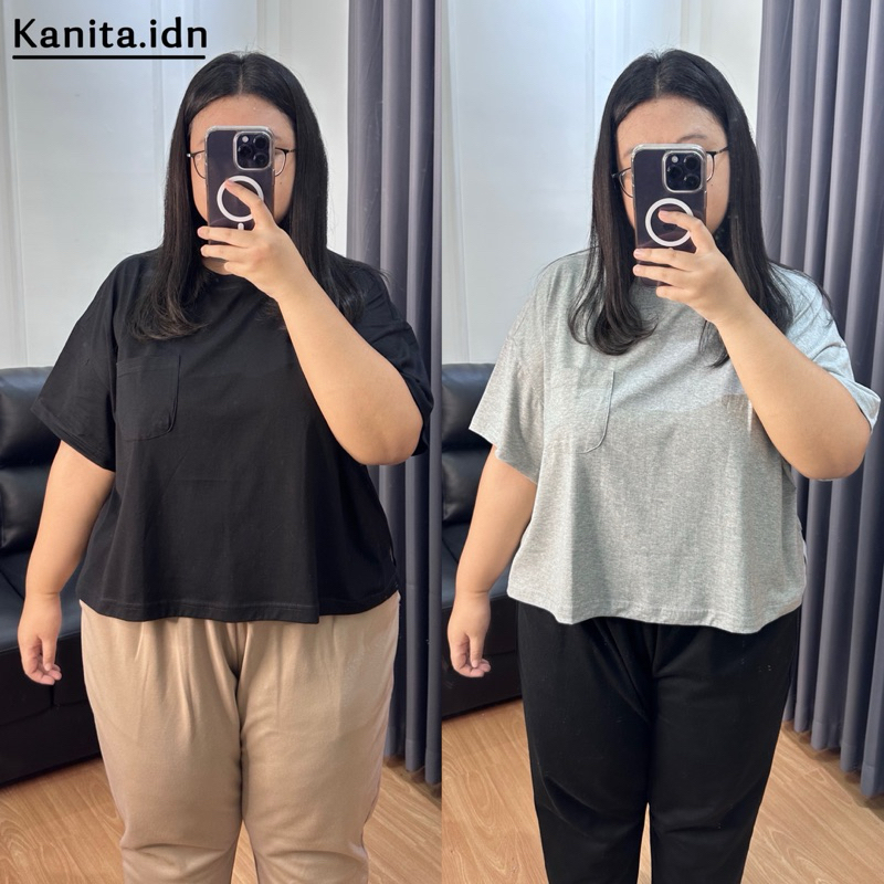 KANITA Kaos Croptop Oversize Basic LD 150 Super Jumbo Cotton Combed Polos Atasan Wanita Nyaman