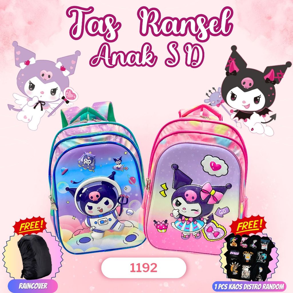 TAS RANSEL ANAK PEREMPUAN IMPORT ANAK SD KARAKTER KURO 2 WARNA PINK HIJAU