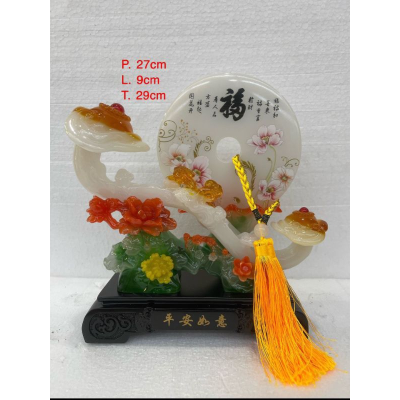 pajangan fengshui giok ruyi - coin giok putih - T 29cm