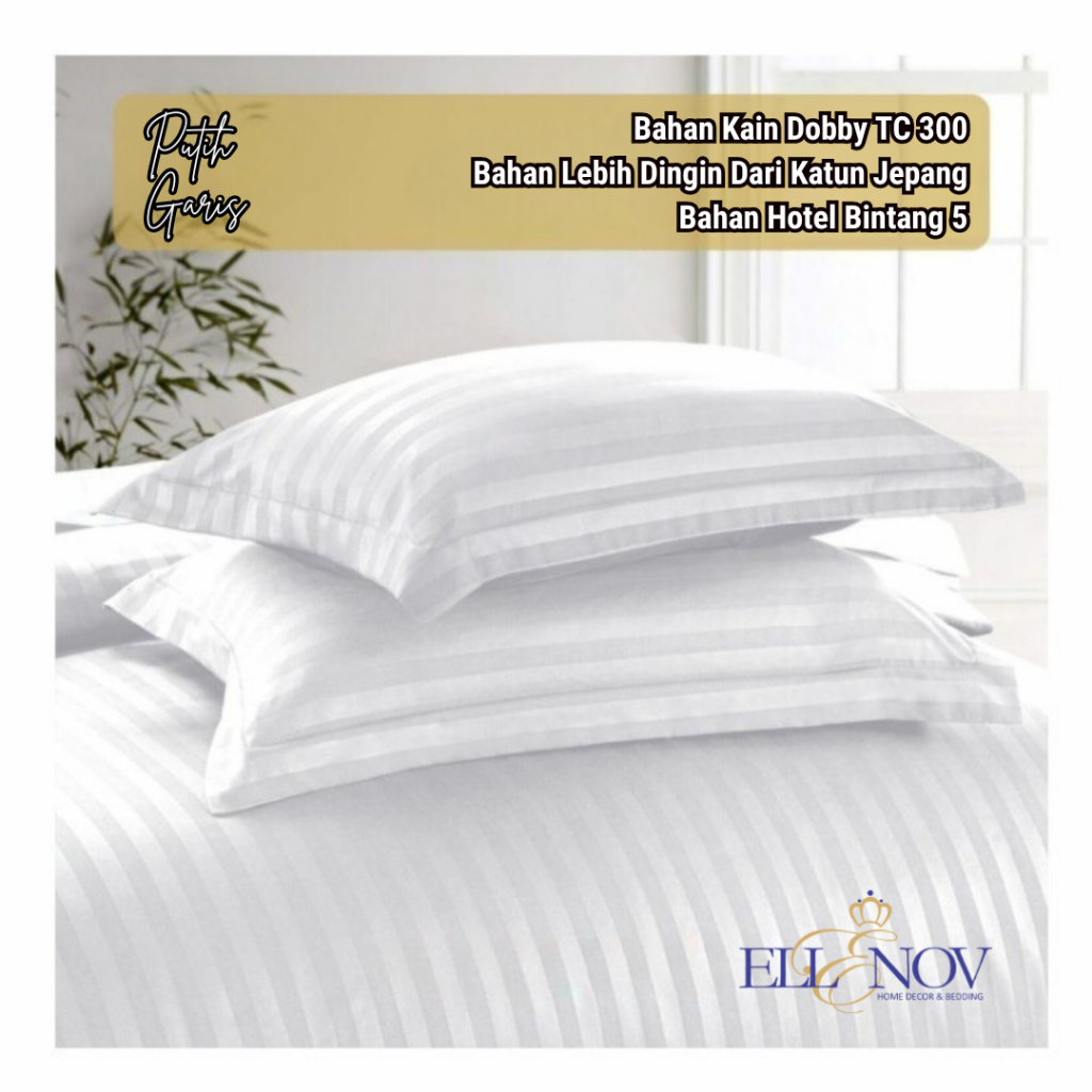 Ellenov Sarung Bantal Guling Tidur Bahan Hotel Dobby Salur Putih Premium Tc 300 Standar King Koil 55