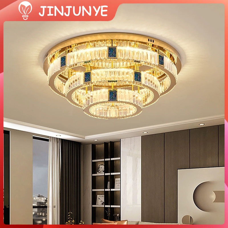 Lampu Hias Gantung Kristal Mewah Besar Ruang Tamu 3 Layer Remote Lampu Hias Ruang Makan/Hotel/Vila Y