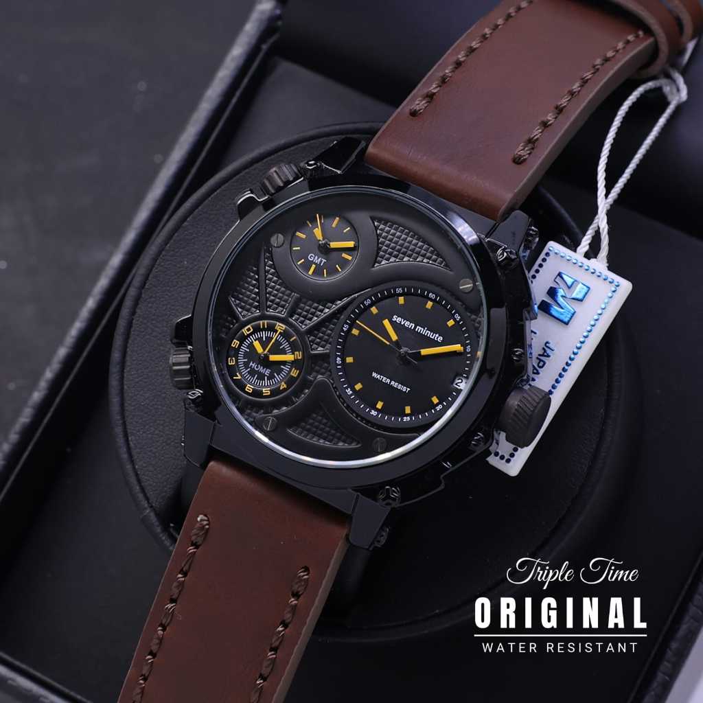 Jam Tangan Pria Seven Minute Original S-2310 Triple Time Kulit jam tangan pria terbaru / jam tangan 