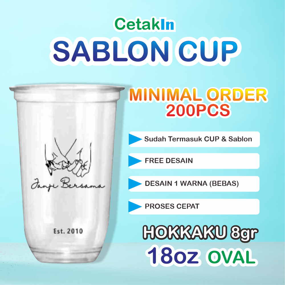 Sablon Cup Gelas Plastik Hokkaku Oval 18oz Custom Murah Free Desain
