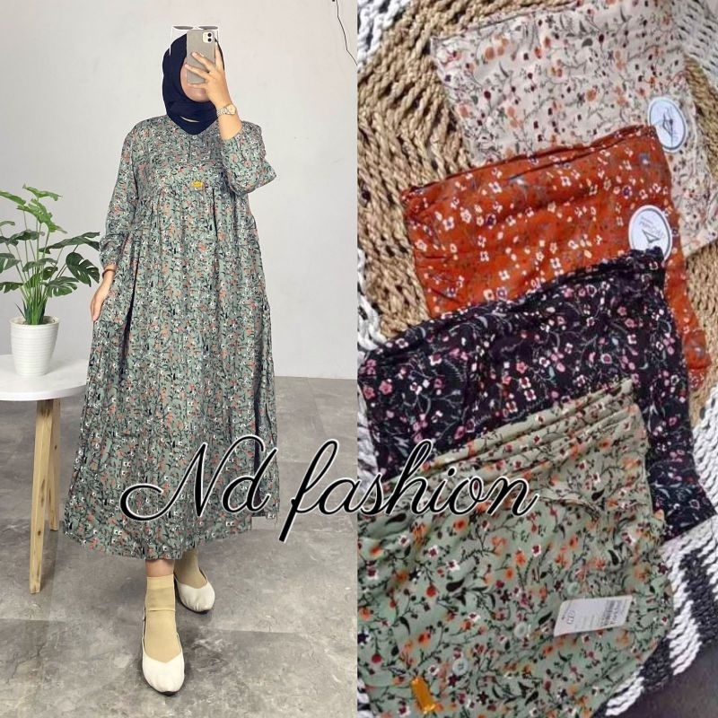 Midi dress rayon terbaru motif bunga dres wanita by FA busana