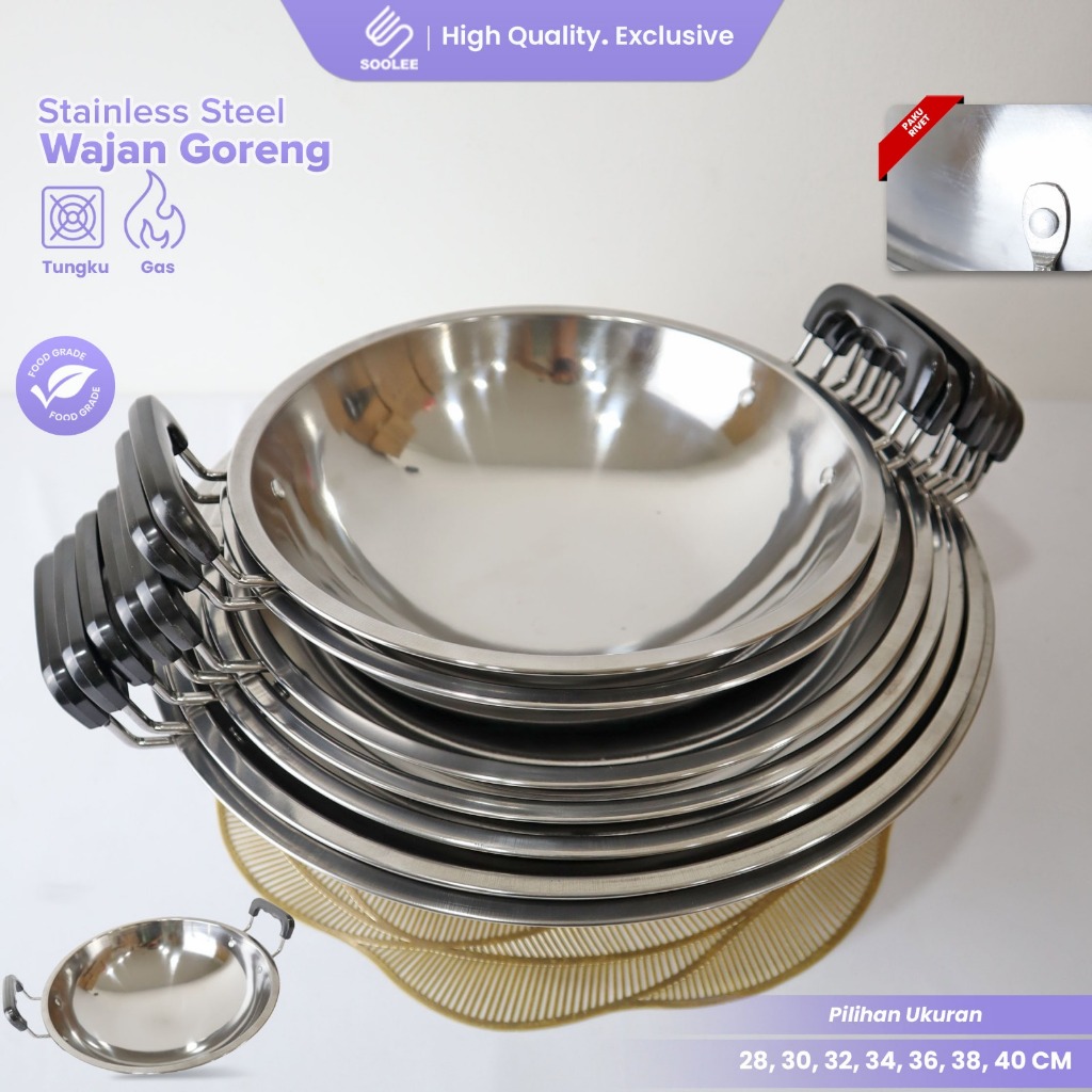 SOOLEE Wajan Stainless 555 Tebal Kuali Kualitas Premium Dengan Pegangan Anti Lengket Wajan Kuali Sta