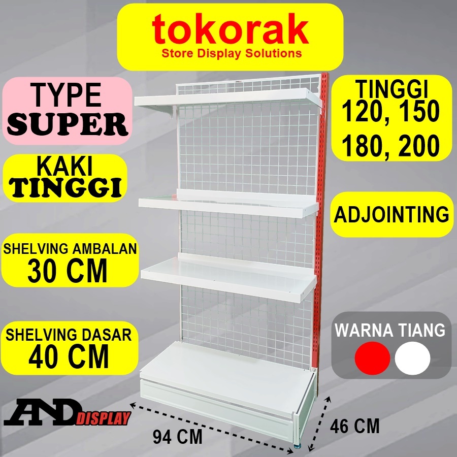 RAK GONDOLA MINIMARKET SINGLE ADJOINTING SUPER KT 40 / 30 CM AMBALAN SHELVING RAK SUPERMARKET 180 CM