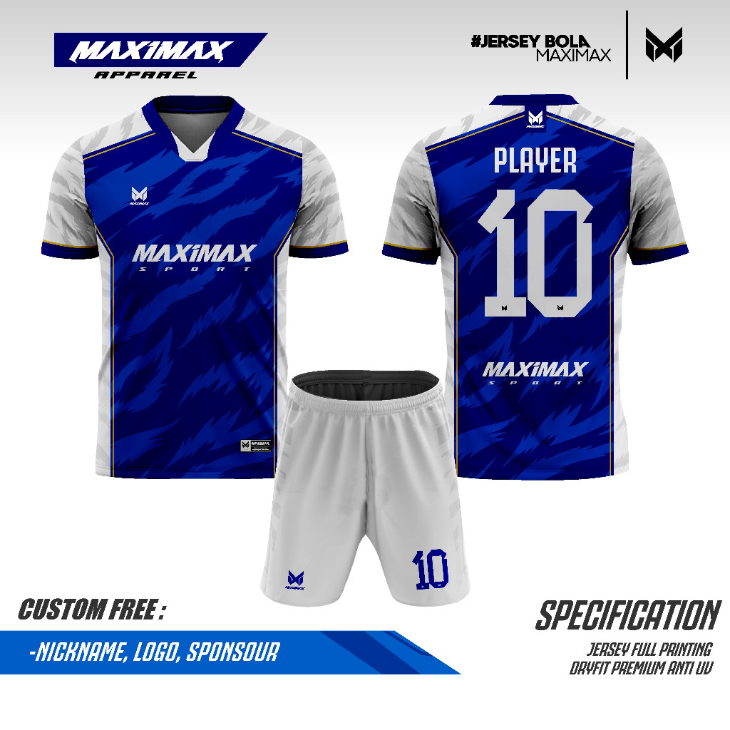 JERSEY BOLA CUSTOM | Jersey Bianco Blu | Jersey Bola Premium - Maximax Apparel