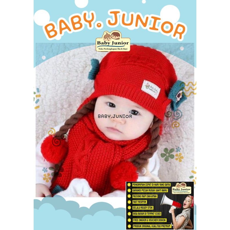Topi Kupluk Rajut Kepang Anak Perempuan - Topi Kepang Bayi Newborn