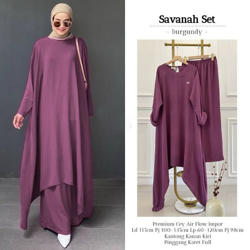 Savanah Set Setcel Terbaru Cey Airflow Polos Set Tunik Model Elegan Terkini