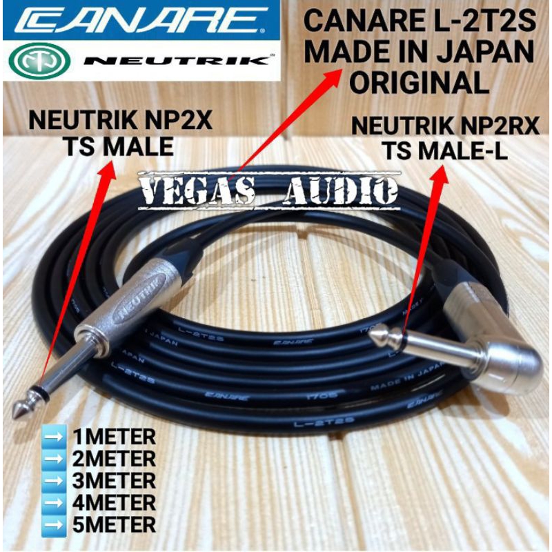 KABEL GITAR CANARE ORIGINAL JACK NEUTRIK AKAI/TS/6.5MM MALE MONO-L TO AKAI/TS/6.5MM MALE MONO 1M-5M