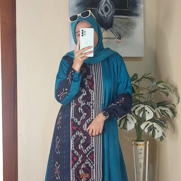 Gamis Rayon Twill Kombinasi Tenun Etnik Homedress Busui Friendly