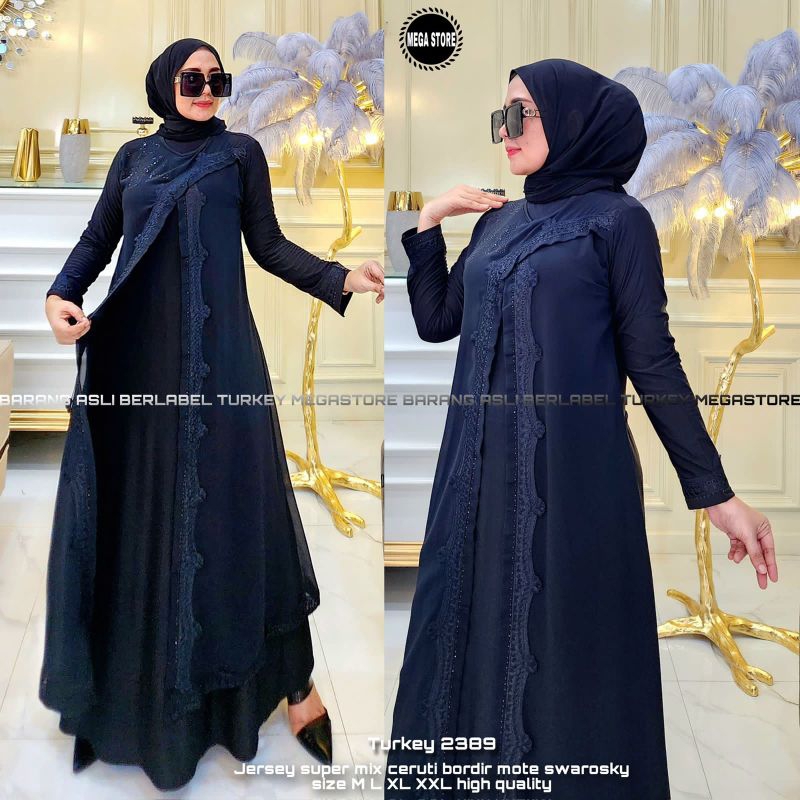Turkey 2389 by mega store / gamis hitam polos / gamis abaya turkey hitam polos / gamis arabic