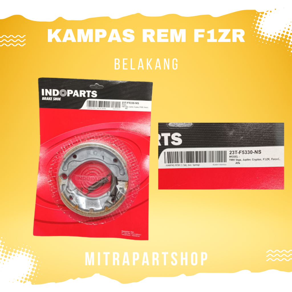 kampas rem f1zr belakang indoparts