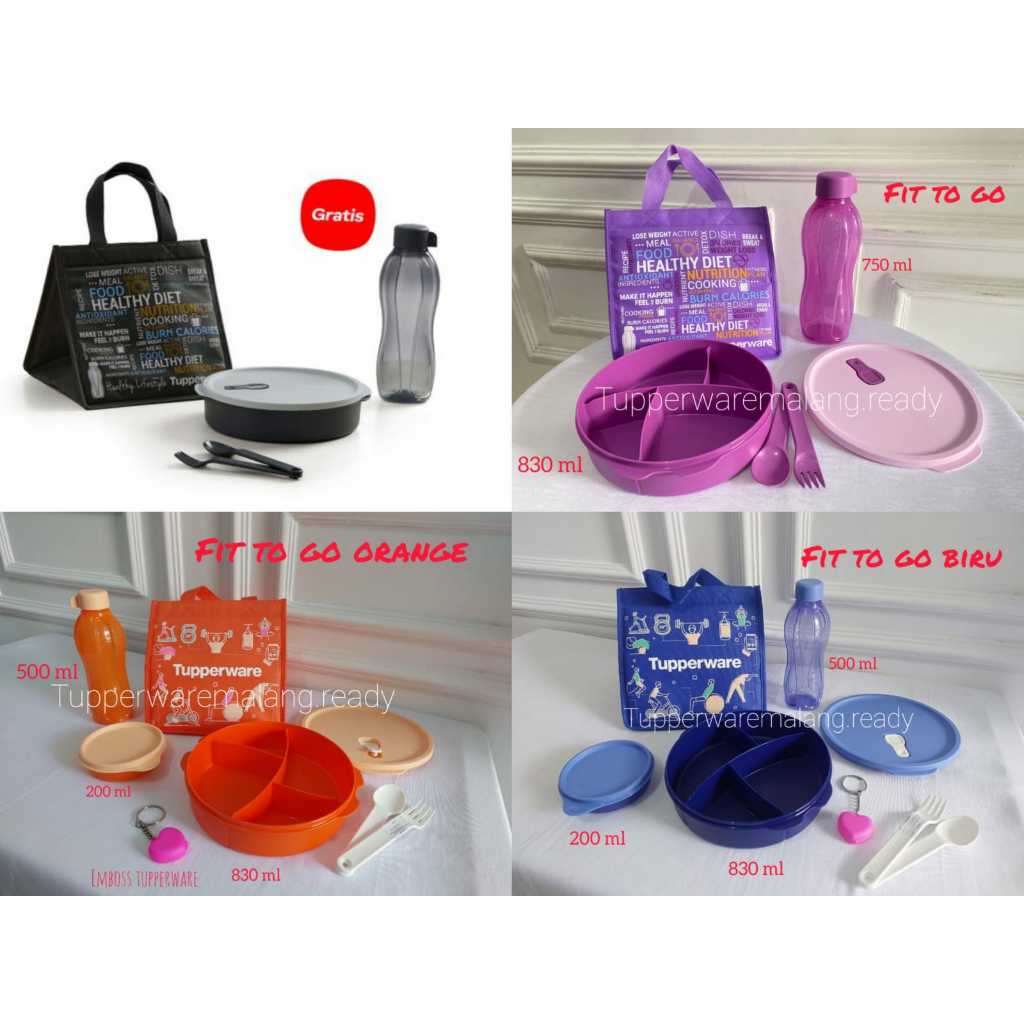 [PROMO] TEPAK MAKAN/ KOTAK BEKAL TUPPERWARE FIT TO GO LUNCH SET BIRU ORANGE UNGU HITAM BLACK MURAH