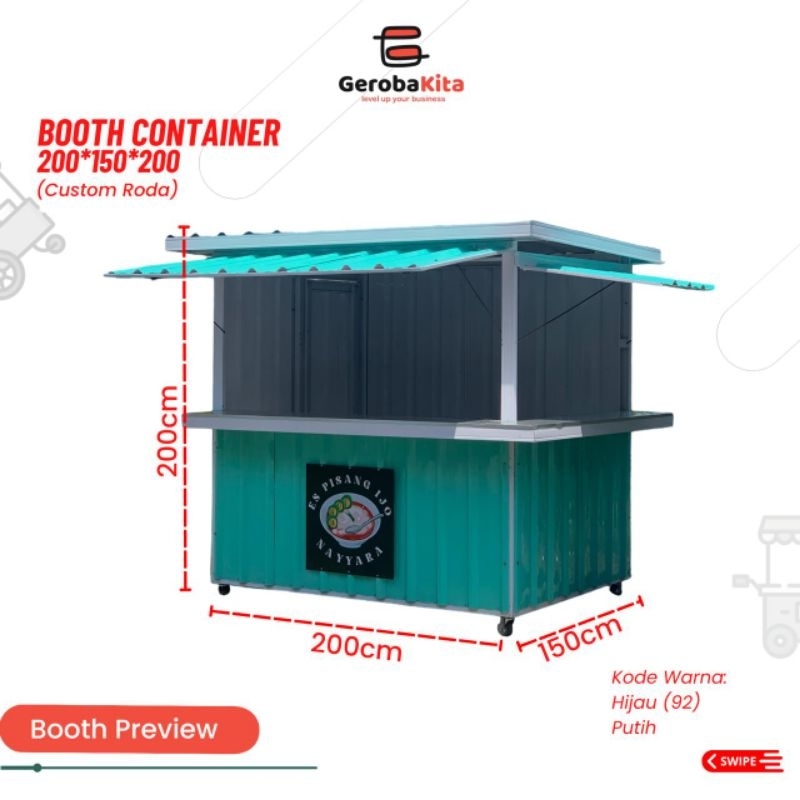 booth kontainer ukuran 200x150x200 custom roda