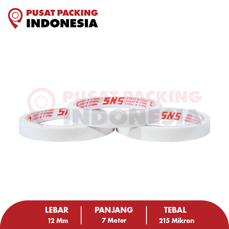 

Double Tape 12 Mm x 7 Meter x 215 Mic Sticky N Strong (SNS) PUSAT PACKING INDONESIA