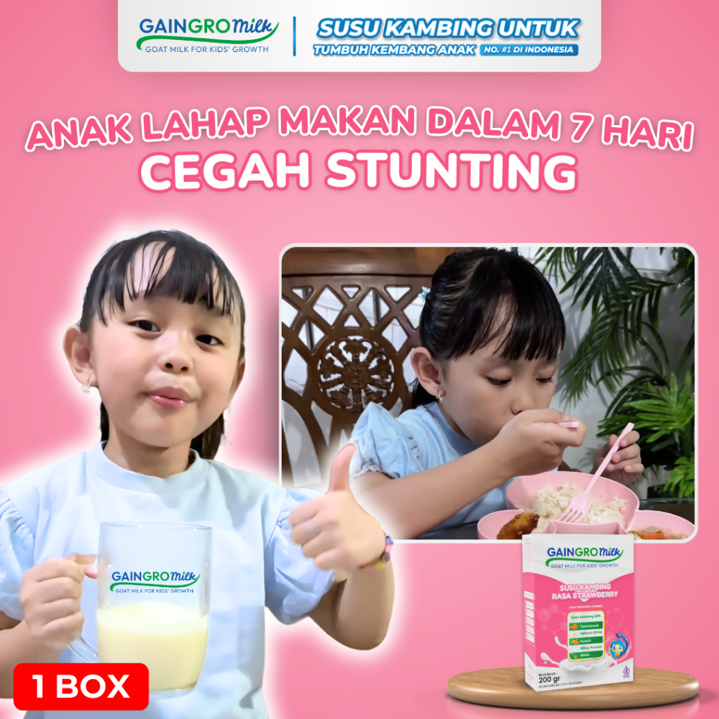 

GAINGRO MILK - Susu Kambing Grade A Strawberry - Penambah Nafsu Makan Anak - 1 Box/200g