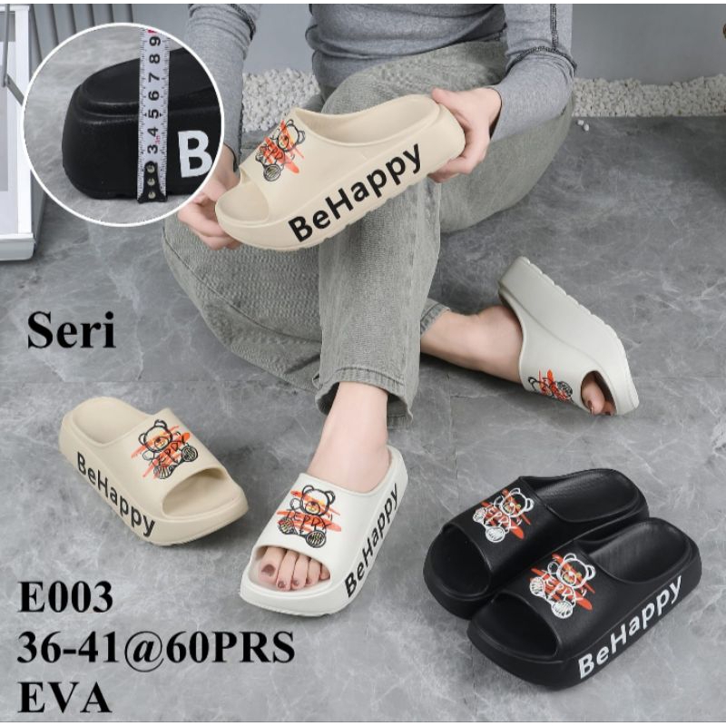 Sandal Wedges Spon Eva Rubber Import Ringan Empuk Anti Slip BE HAPPY Alina E003
