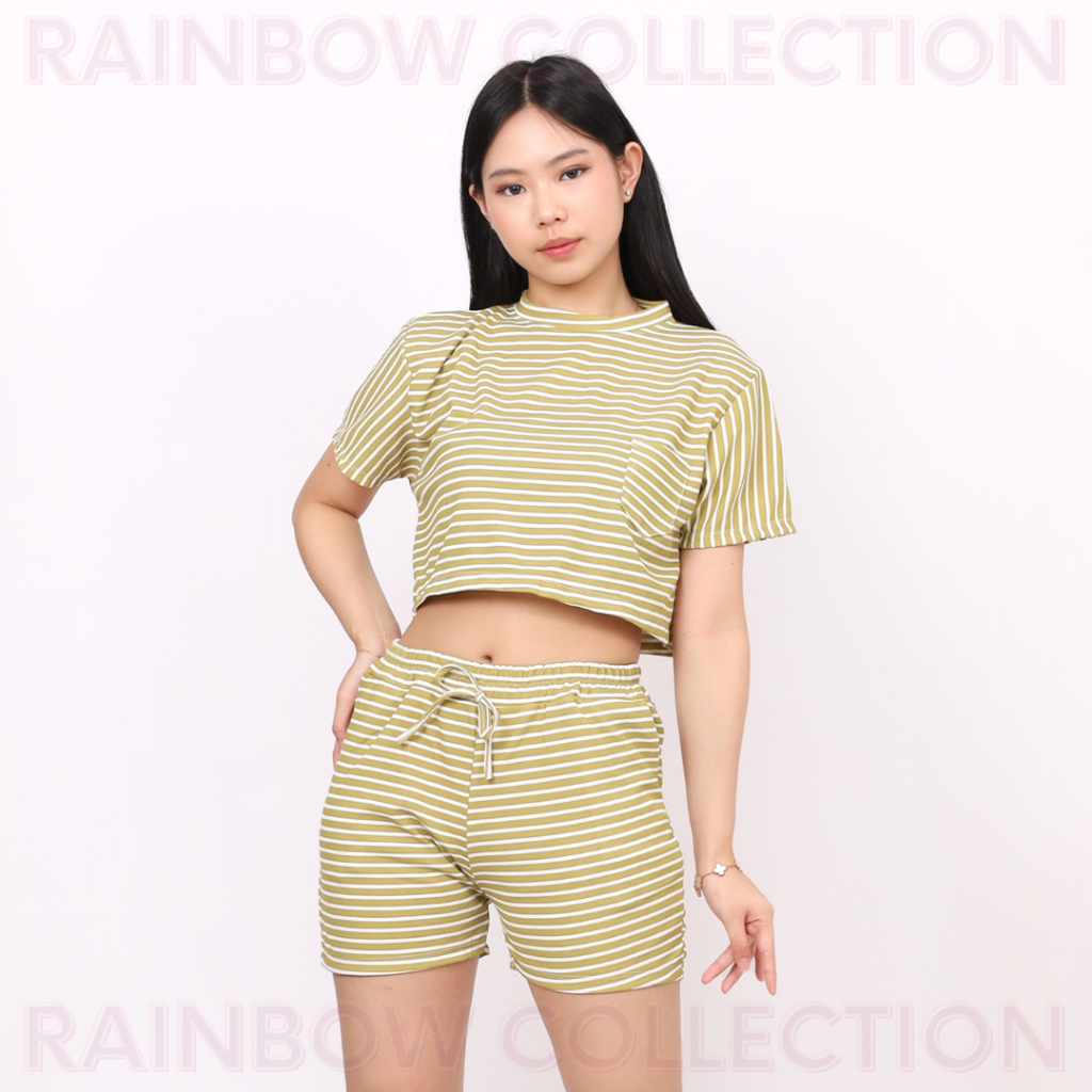 RAINBOW - ONE SET CROPTOP POCKET /  SETELAN WANITA CROP KNIT SALUR