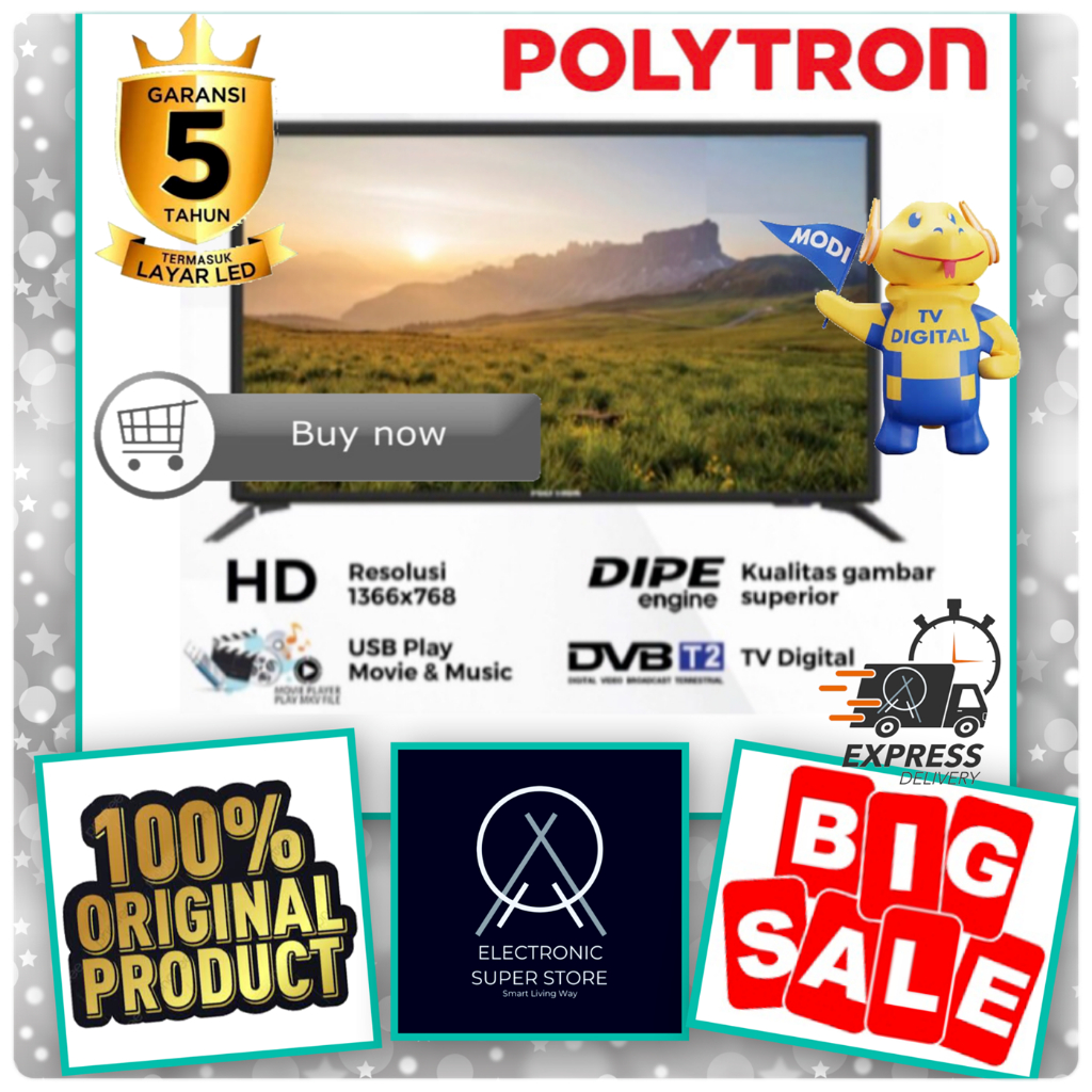 LED POLYTRON PLD32V1853 32V1853 LED 32INCH DIGITAL TV HD USB PLAY MOVIE POLYTRON TV