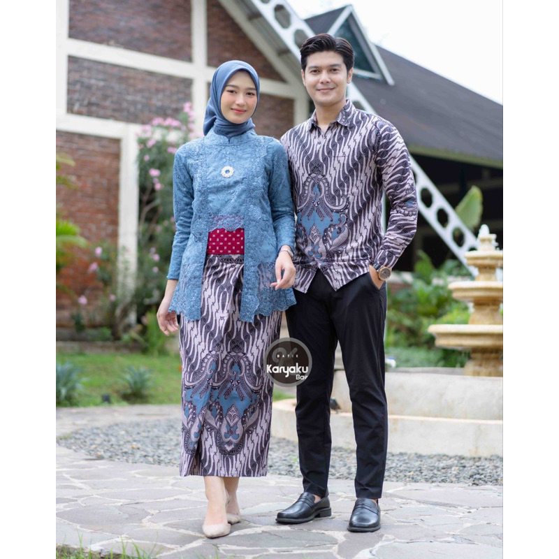 AMYRA COUPLE SET KEBAYA KUTU BARU ICE BLUE
