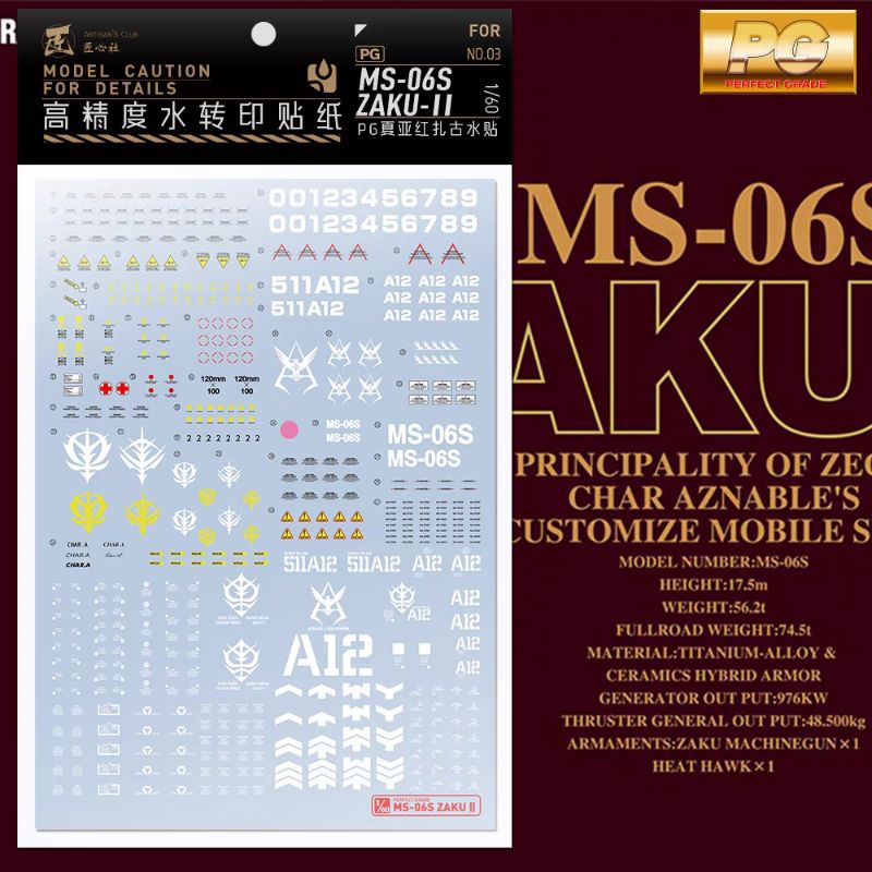 PG CHAR'S ZAKU II WATER DECAL ARTISAN'S CLUB