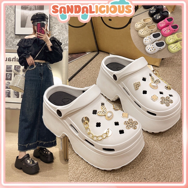 KODE R92P Sandal Baim Super Tinggi 8CM Ringan Free Charm  Sandal Clog Wanita Kodok  Sendal Wanita An