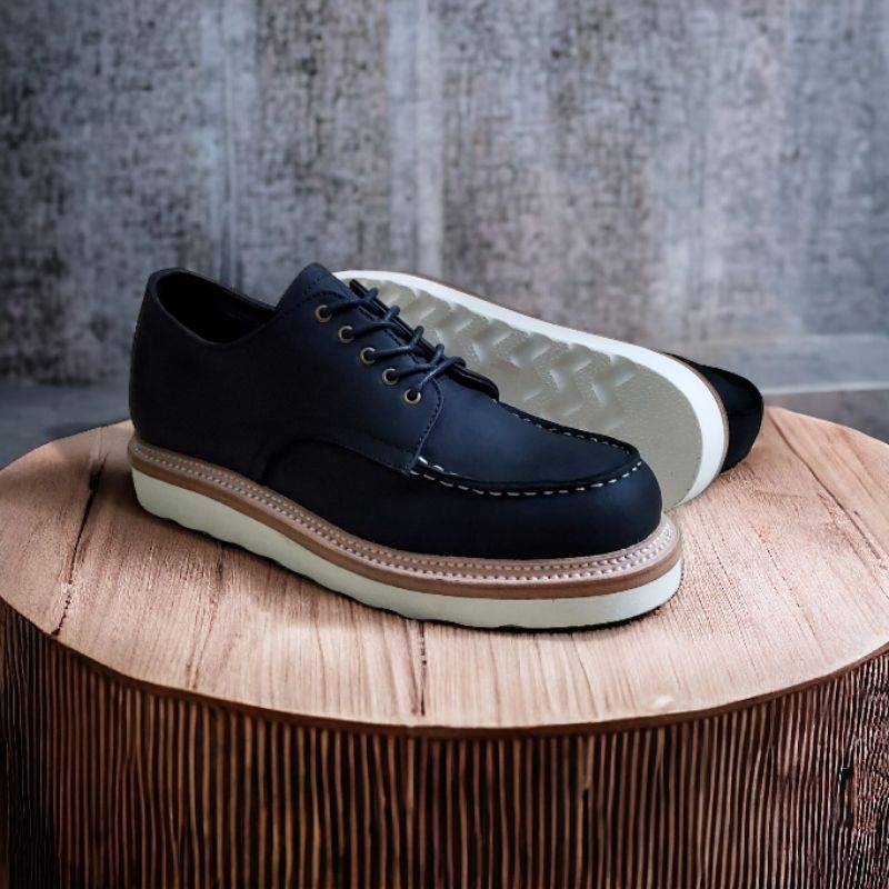 Map Inc Moc Toe Low Black Custom - Sepatu Boot Model Moc Toe Custom Sepatu Kulit Sapi Asli