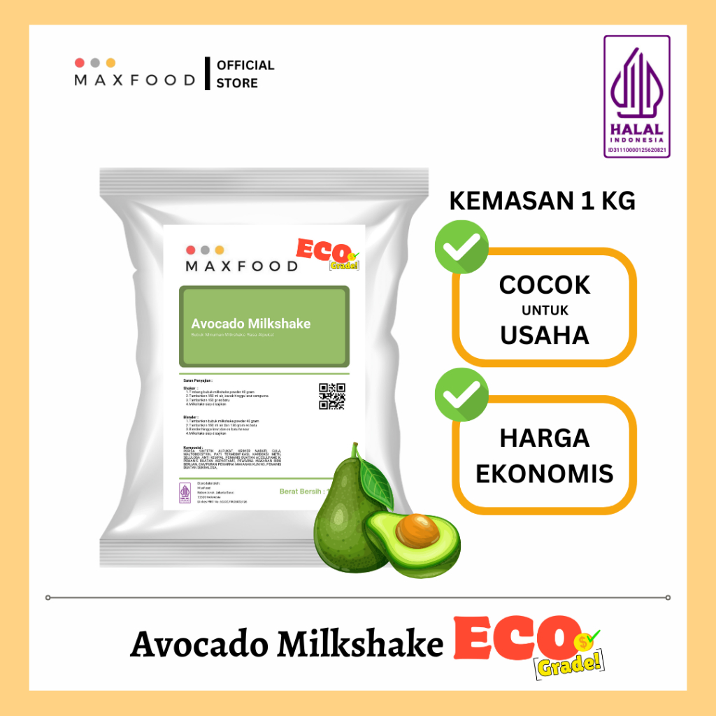 

MAXFOOD - [ECO] Avocado Milkshake Powder / Minuman Bubuk Rasa Alpukat Milkshake Ekonomis 1 KG