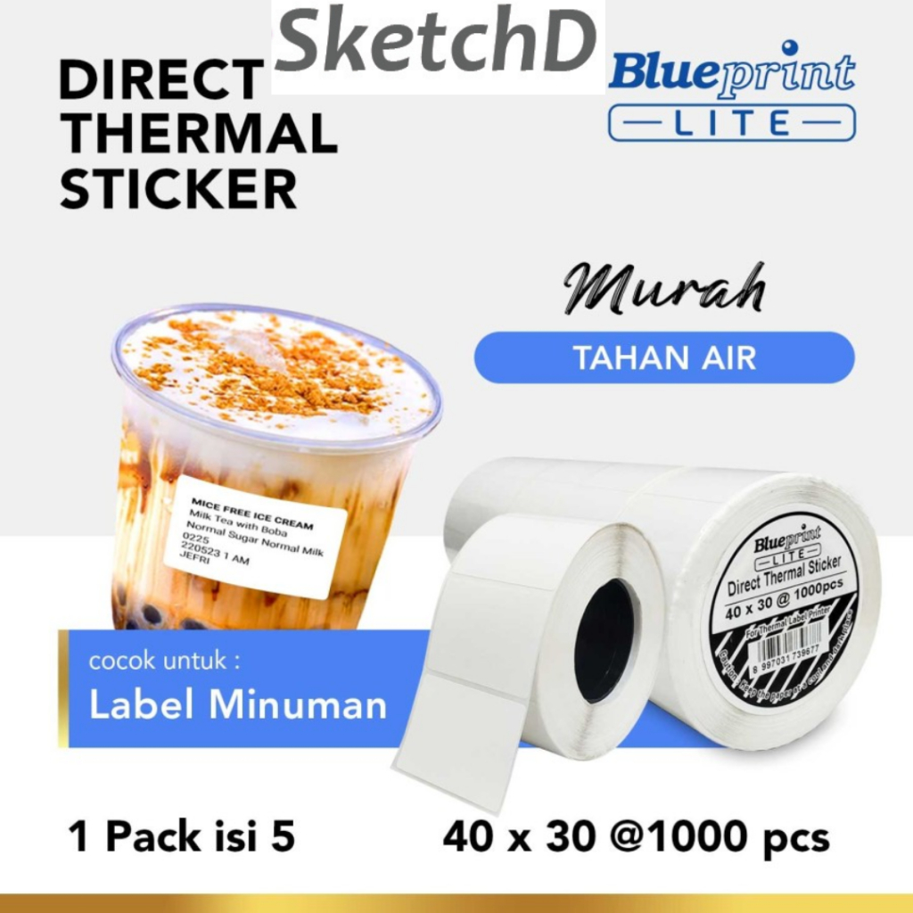

Label Stiker ukuran Mixue Thermal 40 x 30 mm @ 1000 lbr x 5 roll Blueprint Lite Sticker
