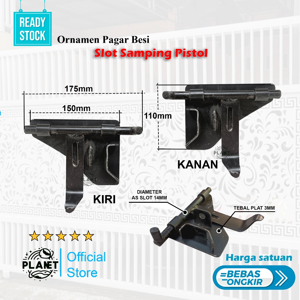 Grendel pintu besi model pistol kanan-kiri / kunci slot pagar besi