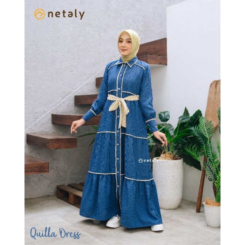 QUILLA dress by Netaly,gamis netaly terbaru 2024,gamis remaja, dress cantik,gamis netaly