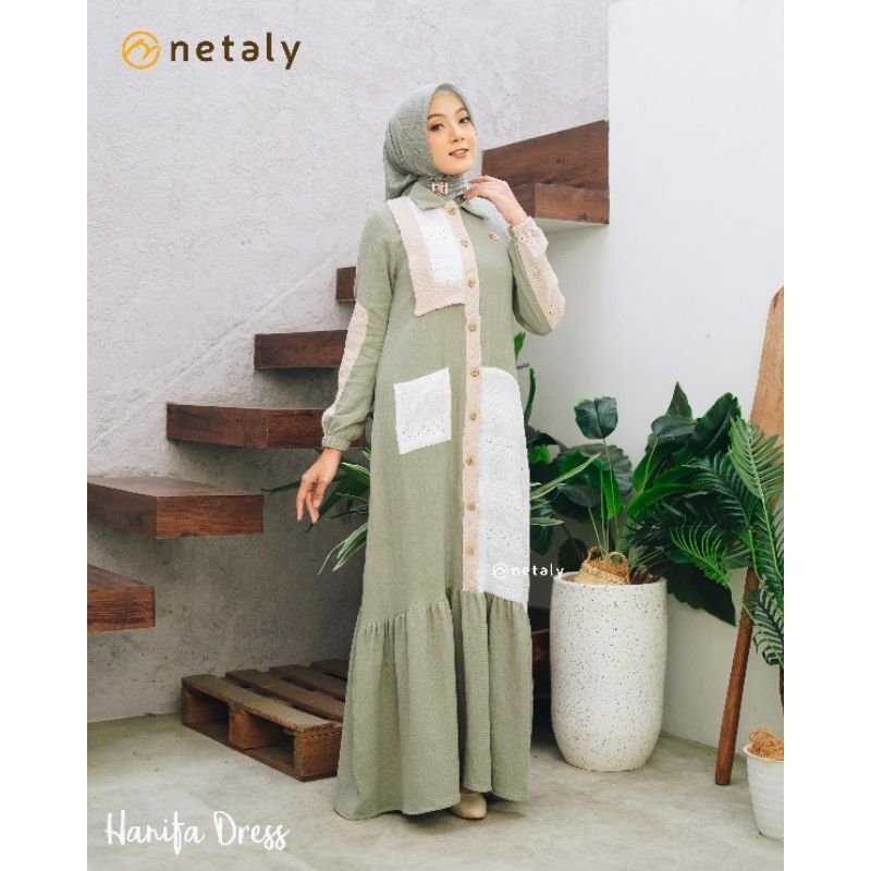 HANIFA Dress by Netaly,gamis netaly terbaru 2024,gamis sage,gamis remaja,dress cantik, gamis netaly 